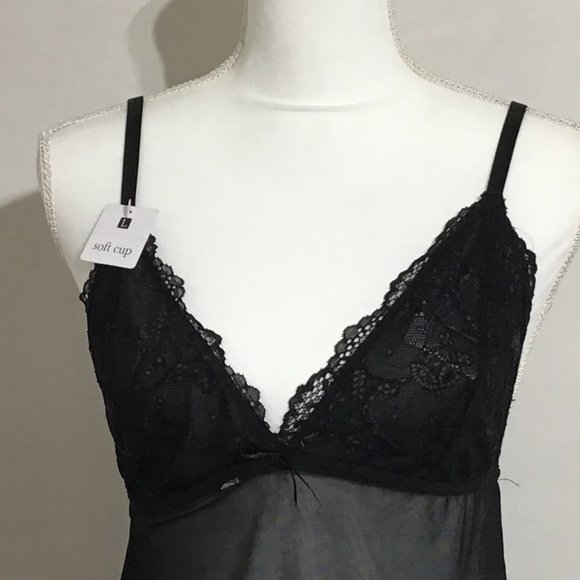 Womens Black Size Large Lacey Chemise & G-String Set Rene Rofe Sexy Slinky - Picture 2 of 7